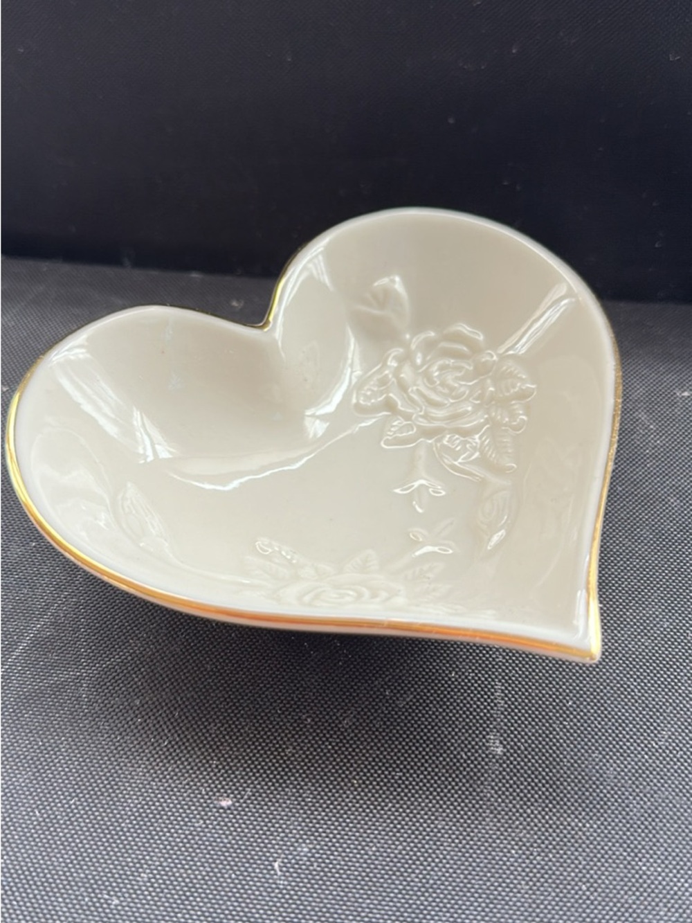 Lenox Heart-Shaped Porcelain Trinket Dish with Gold Lettering